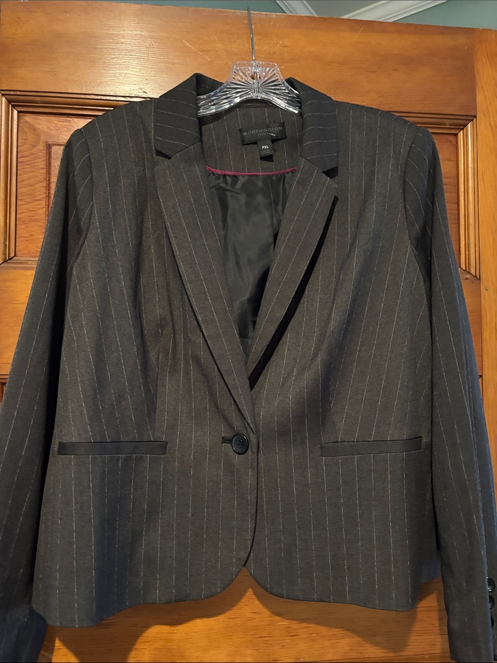 Worthington Menswear Inspired Staple Gray Pinstripe Single-Button Blazer